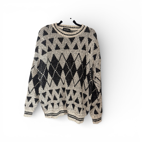XL Tony Lambert Black White Argyle Crewneck Sweater Dante Clerks HTF 90s Cotton